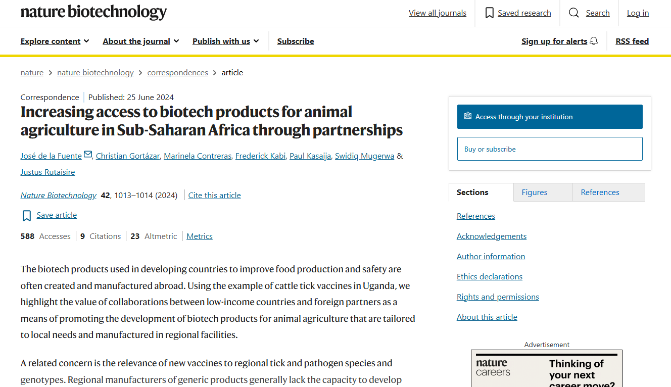 Publisher page for Increasing access to biotech products for animal agriculture in Sub-Saharan Africa through partnerships
