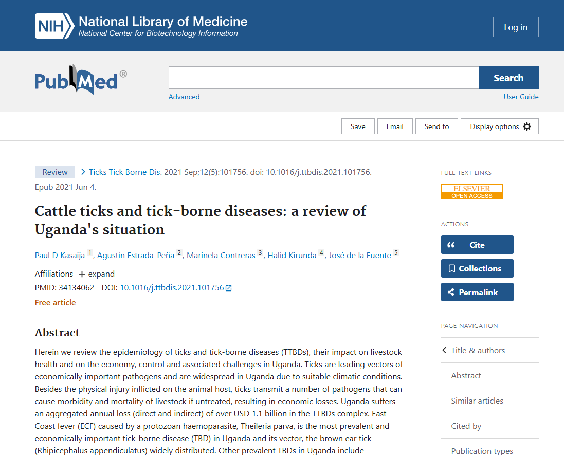 Publisher page for Cattle ticks and tick-borne diseases: a review of Uganda's situation